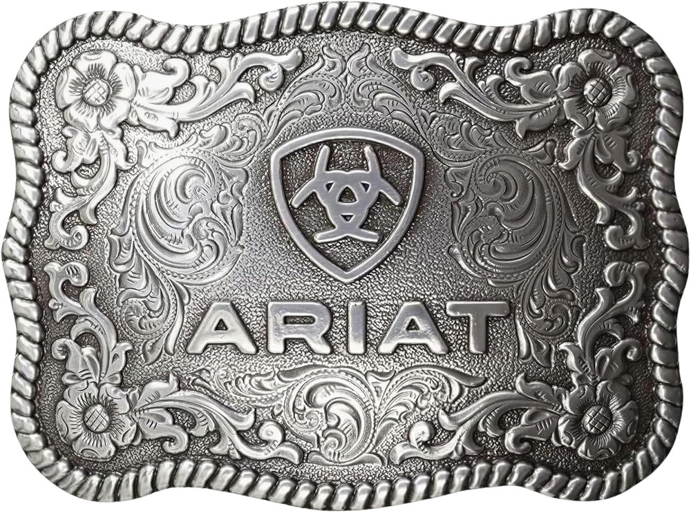 ARIAT Scalloped Logo Buckle with Twisted Rope Edge, Floral Scrolls, Filigree Det