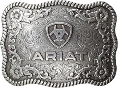 ARIAT Scalloped Logo Buckle with Twisted Rope Edge, Floral Scrolls, Filigree Det