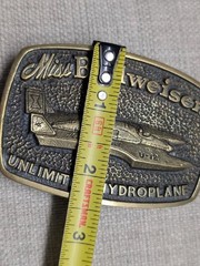 vintage USA made MISS BUDWEISER belt buckle UNLIMITED HYDROPLANE solid brass