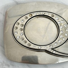 Rhinestone Studded Q Letter Initial Monogram Silver Tone Belt Buckle