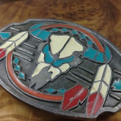 Southwestern Tribal Ox Skull Feather Enamel Belt Buckle