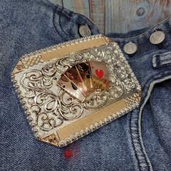 Four Aces Western Belt Buckle Cowboy Fashion Rodeo Jeans Buckle Silver & Roseto