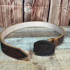 Genuine Cincelado Handtooled Leather Western Belt with Removable Buckle – Honey