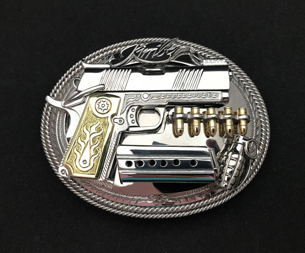 (MADE BY ORDER)MEN BELT BUCKLE HANDMADE STAINLESS STEEL WESTERN STYLE GUN KIMBER