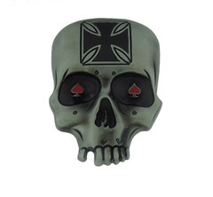 Skull Belt Buckle Half Face Ace Of Spade Chopper Goth Tattoo Gray Metal New Men