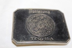 Vintage Montezuma Tequila Men’s Belt Buckle By Barton’s Brands Gold And Black