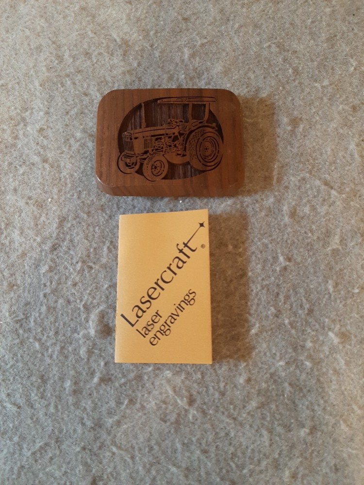 1977 Lasercraft Laser Engraved Wood Belt Buckle Agriculture Farm Tractor