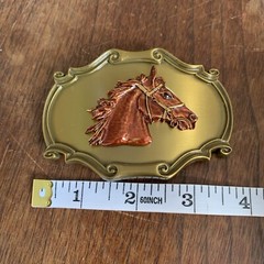 Vintage Horse Head Western Brass Belt Buckle Scalloped Raintree Made In USA 70s