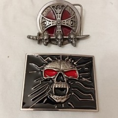 Lot Of 2 Round Iron Cross Know Sword With Skulls Belt Buckle Plus Screaming…