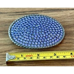 Vintage Blue Purple Rhinestone Belt Buckle Signed Unknown Maker Made USA Western