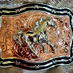 Running horse Western belt Buckle Rose Tone silver 1.5 2 » belt 4.5 x 3.5 inch