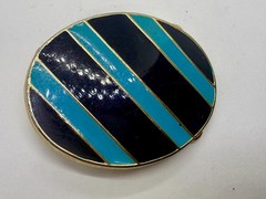 Geometric Enamel Pattern Black Blue Stripes Outlined Hippy Vibe Belt Buckle