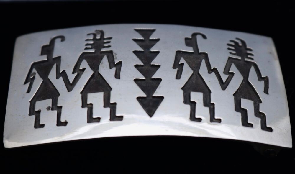 Vintage Hopi Petroglyph Figure Overlay Belt Buckle