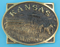 VTG 80s Kansas Wheat Farmer Commemorative Brass Belt Buckle Combine Horses