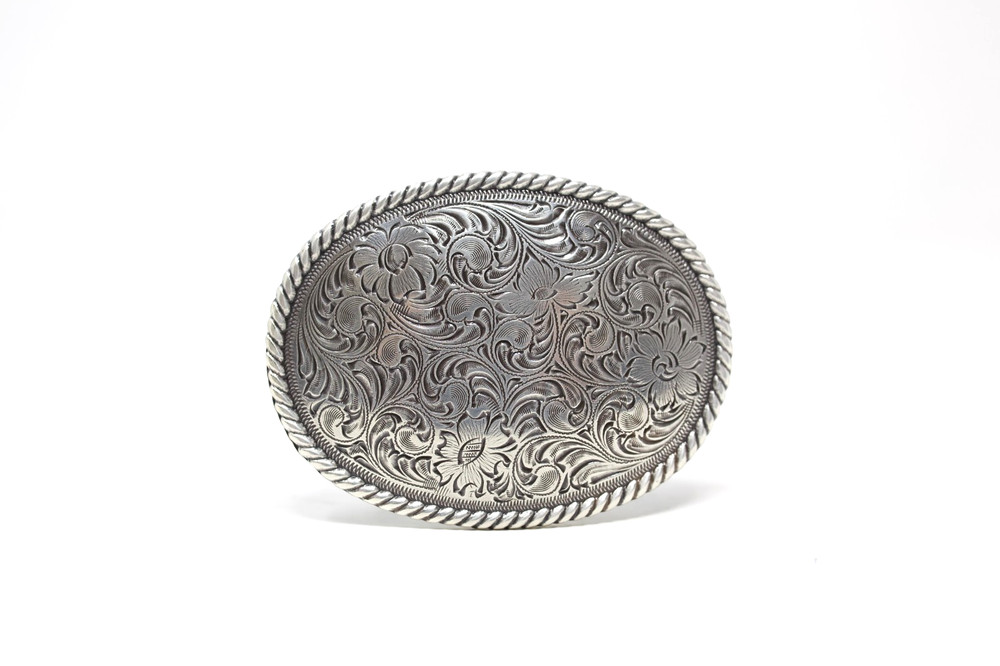 Rope Edge Western Floral Belt Buckle, (1.5 ») Removable Western Buckle