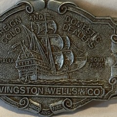 Pewter Livingston Wells & Co Gold Dealers Belt Buckle Circa 1970s