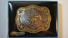 Nocona Belt Buckle BULL RIDER Gold & Silver Tone M & F Western cowboy 3798702