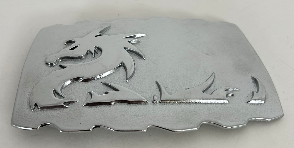 Swimming Dragon Chinese Martial Arts Belt Buckle Large 5×2.75” Silver Tone 3D
