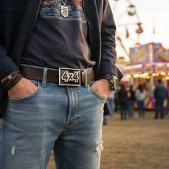 Men Women Fashion Belt Buckle Silver Black Metal 4X4 Four By Four Offroad Biker
