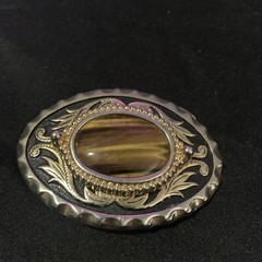 VTG Western Belt Buckle Floral Leaf Oval Stone