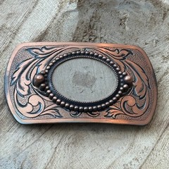 Western Floral Scroll Belt Buckle Copper Tone Beaded Oval Center DIY