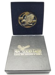 NRA Golden Eagles Brass Black Enamel Belt Buckle in Original Box