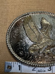 Men&rsquo;s Silver Belt Buckle Vintage USA Made Patriotic Eagle Oval Shaped Large