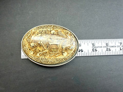 TWO SILVER TONE METAL MOMENTO MORI SKELETON BELT BUCKLES
