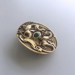Twin Dragon Oval Solid Brass Belt Buckle also Stock in the US