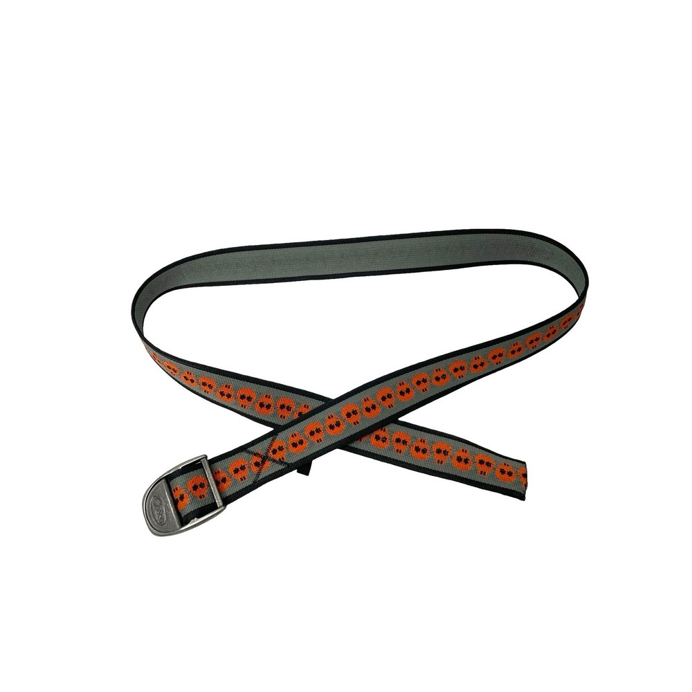 Chaco Webbing skull print belt One Size braided silver tone buckle gray orange