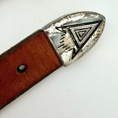 Mens Vintage Western Belt 29-34 Leather Brown Painted Coin Concho