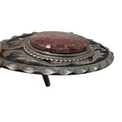 Western Interchangeable Stone Belt Buckle Silver Tone Agate Jasper 3.5in