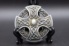 Vintage Style Celtic Cross Belt Buckle Intricate Knotwork Oval Center Cabochon