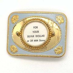 Silver Dollar Baby Blue & Gold Mirror Western Style Belt Buckle