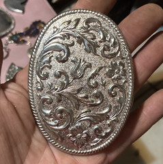 Western Engraved Floral Silver-Tone Oval Belt Buckle, Fits 1.5&Prime; Belt