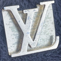 Vtg Louis Vuitton Gold Tone Belt Buckle Iconic LV Engraved Logo Y2K Distressed