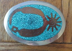 Belt Buckle With Boot Spur Design Made In Mexico Alpaca Blue 3 1/2 X 2 1/2 Size