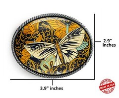 Butterfly Belt Buckle – Vintage Nature Pattern Artwork Oval Buckle – 912