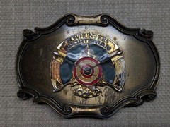 vintage 1970s belt buckle BOW HUNTERS archery SPORTSMAN brass WESTERN raintree