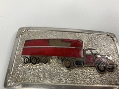 Vintage DECO Red TRACTOR TRAILER Big Rig TRUCK BELT BUCKLE Hook Fast