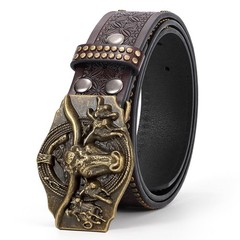 TRIWORKS Western Leather Belt for Men Cowboy Cowgirl Fit Size 38&Prime;-41&Prime;, Coffee