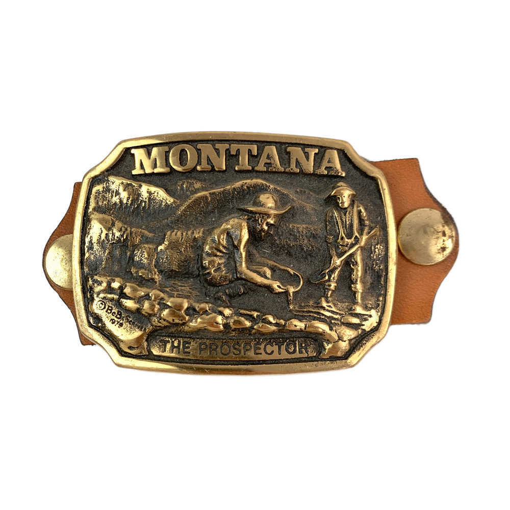 Montana Prospector Belt Buckle 1978 Gold Tone Brass Montana&rsquo;s Banks
