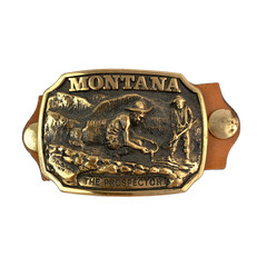Montana Prospector Belt Buckle 1978 Gold Tone Brass Montana&rsquo;s Banks