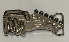 Hand Playing Guitar Belt Buckle Musician Guitarist with Skulls and Bling