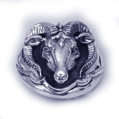 Aries Ram Head Sterling Silver Round Belt Buckle