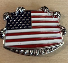 American Flag Western Belt Buckle USA Patriotic Cowboy Silver Gift Box