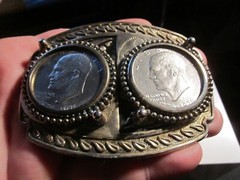 DOUBLE SILVER DOLLAR COINS BELT BUCKLE 1776 – 1976 – HEAVY – BBA-45