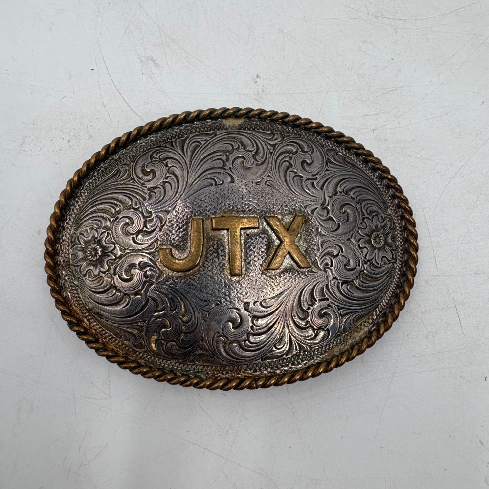 Vintage JTX Western Montana Silversmiths Cowboy Belt Buckle Silver Plate