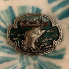 Bergamot Brass Works Men&rsquo;s Western Oval Bass Fish Belt Buckle Silver Green 298