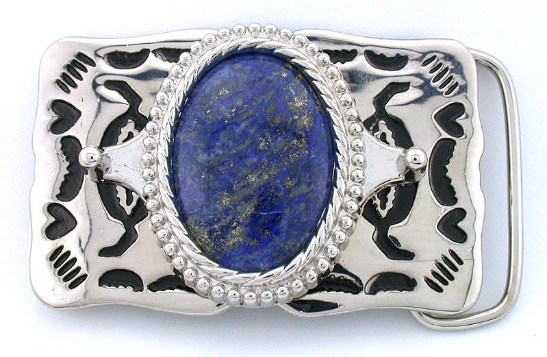 40×30 Oval Natural Lapis Cab Cabochon Silver Color Southwest Western Belt Buckle